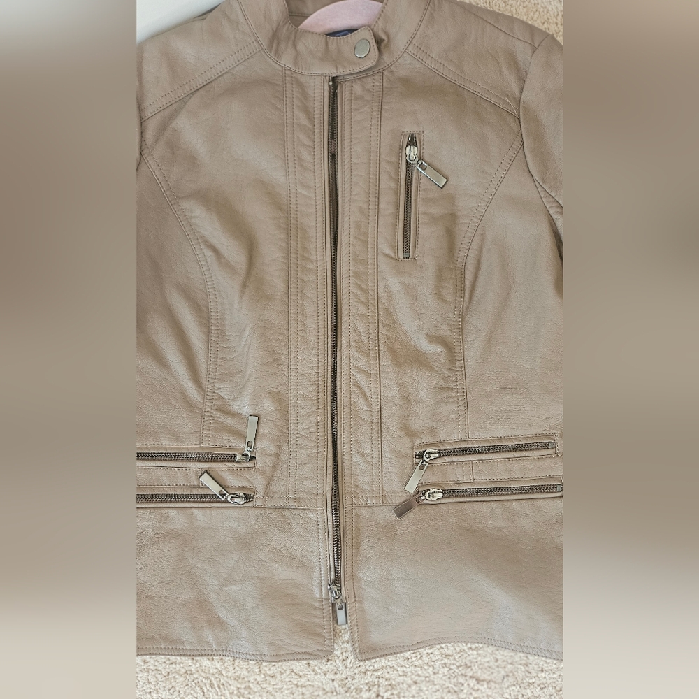 Faux Leather Jacket (Taupe)
